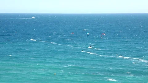 Kite zone. Kiters in action in Costa Blanca, Benidorm. Stock Footage 64732488