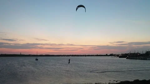 Kiteboarder Juming Sunset Stock Footage 240524564