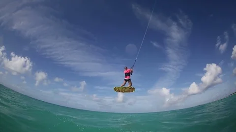 Kiteboarder Jumps Over Camera Stock Footage 72652927