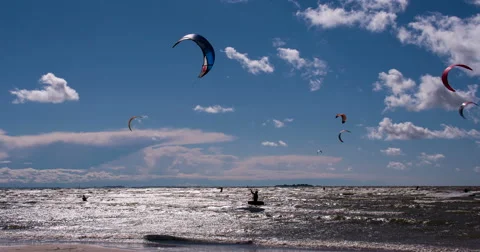 Kiteboarders in the Sunlight. Stock Footage 57220390