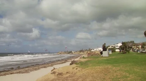 Kiteboarding at beach Stock Footage 54593404