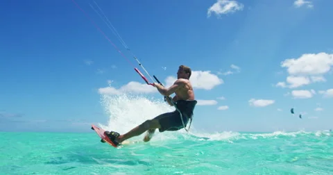 Kiteboarding in Blue Ocean Stock Footage 67872624