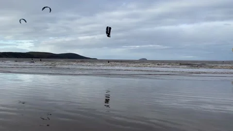 Kiteboarding kitesurfing on the ocean Video stock 169917331