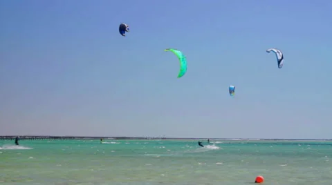 Kiteboarding in the Red Sea Stock Footage 58594376