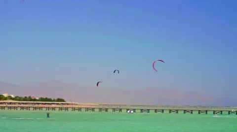 Kiteboarding in the Red Sea Stock Footage 58595366
