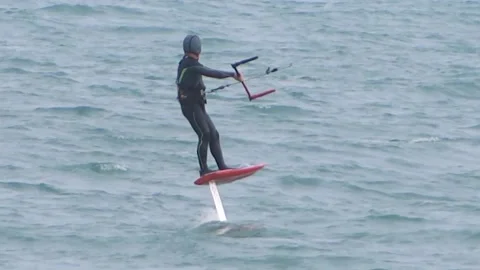 Kiteboarding, Rides the Waves, Close up. Stock Footage 130391787