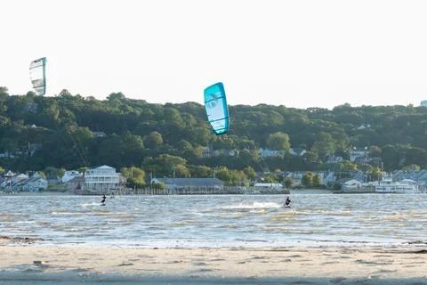 Kiteboarding at Sandy Hook, New Jersey in August 2024 Stock Photos