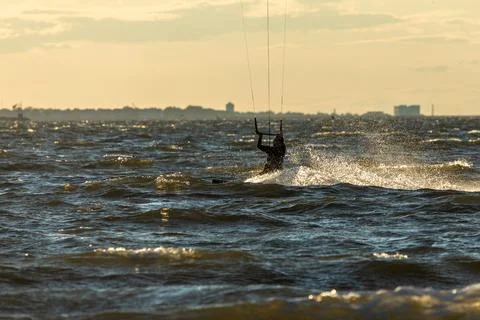 Kiteboarding at Sandy Hook, New Jersey in August 2024 Stock Photos