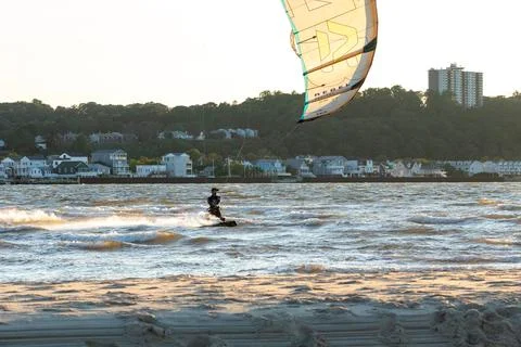 Kiteboarding at Sandy Hook, New Jersey in August 2024 Stock Photos
