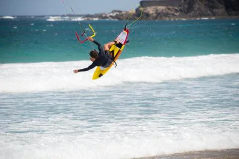 Kiters jumping Stock Photos
