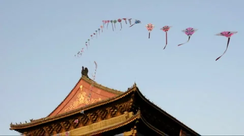 Kites over Drum Towe in the xi'an Stock Footage