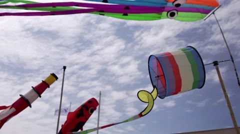 Kites Streamers In Wind - 0038 Stock Footage 64911621