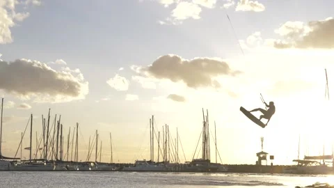 Kitesurf Jump at Sunset Stock Footage 139847641