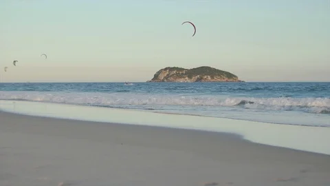 Kitesurf sails on the horizon Stock Footage 89842574