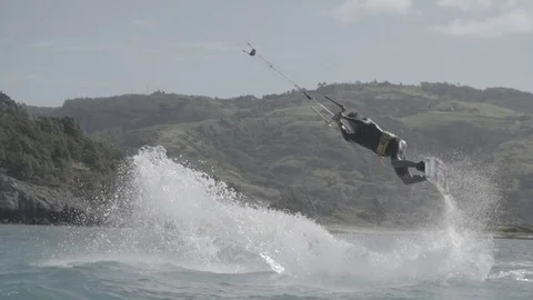 Kitesurf trick in lagoon Stock Footage 81394803