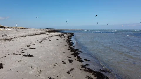 Kitesurfer on the beach on Fehmarn Stock Footage 113152554
