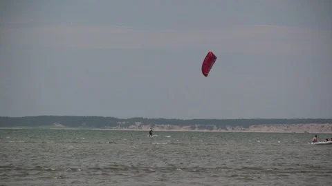 Kitesurfer at Cape Cod Beach Stock Footage 91757637