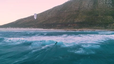 Kitesurfer Fighting Waves Stock Footage 99139855