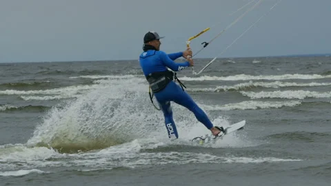 Kitesurfer It controls bar the kite Stock Footage 119482586