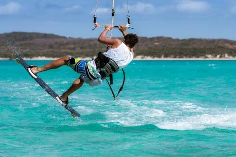 Kitesurfer jumping Stock Photos
