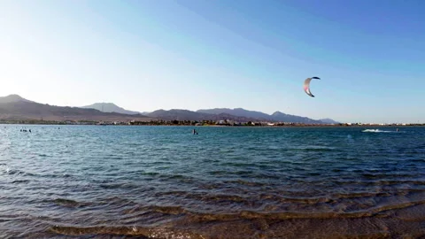 Kitesurfer at Sunset Over Dahab Lagoon, Egypt Stock Footage 343453045