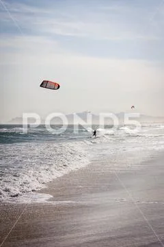 Kitesurfers in action in Barra da Tijuca Beach, Rio de Janeiro Stock Photos