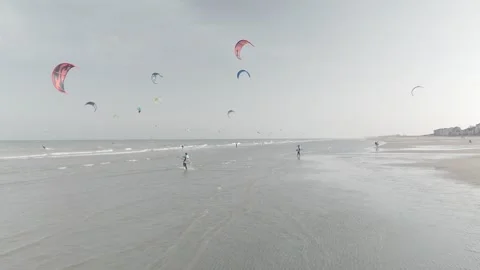 Kitesurfers at the Belgian Coast Stock Footage 260409593