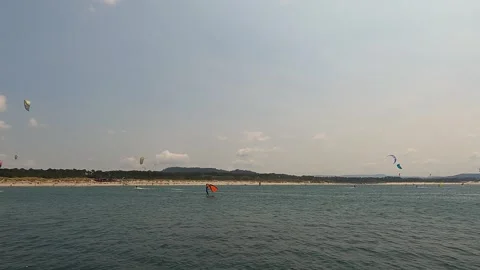 Kitesurfers in the Cabedelo beach 動画素材 343670259