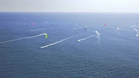 Kitesurfers having fun at the coast of Tarifa beach Stock Footage 167554363