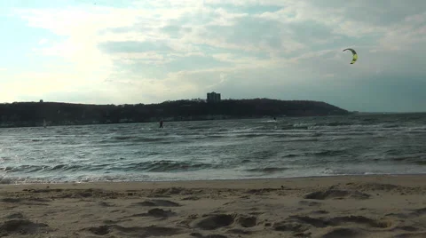 Kitesurfing on the beach, Sandy HOOK area Video stock 56461543