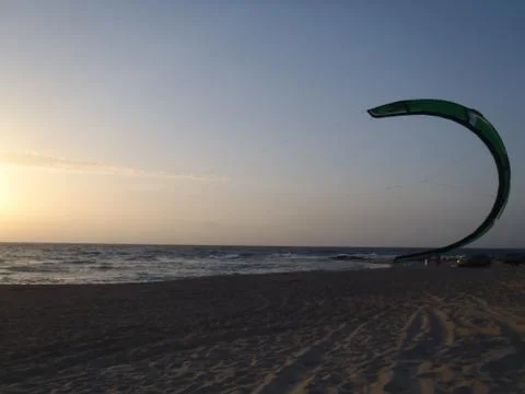 Kitesurfing during Sunset, Palmachim Beach, Isarel Stock Photos