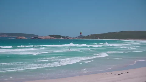Kitesurfing in esperance. Big waves Stock Footage 294618045
