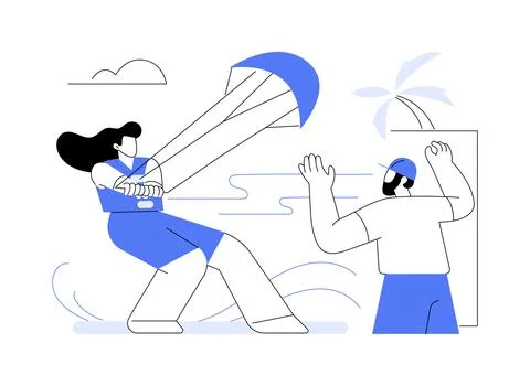 Kitesurfing instructor isolated cartoon vector illustrations. Ilustración de archivo
