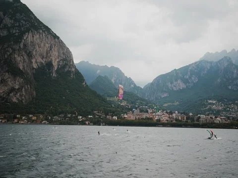 Kitesurfing On Lake Como Stock Footage 77620862