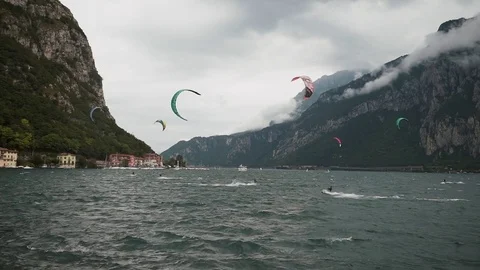 Kitesurfing On Lake Como Stock Footage 77620906