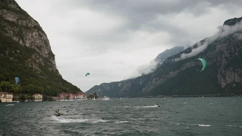 Kitesurfing On Lake Como Stock Footage 77620927