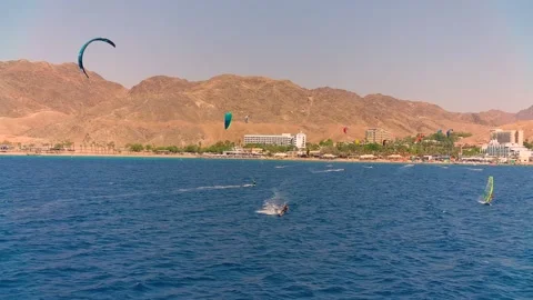 Kitesurfing   Red Sea Eilat  slow motion Stock Footage 153786949