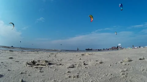 Kitesurfing in St. Peter-Ording - Editorial only Stock Footage 54091674