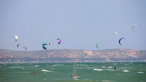 Kitesurfing in Vietnam Stock Footage 112585697