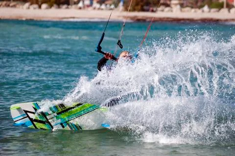 Kitesurfing, in the waves Stock Photos