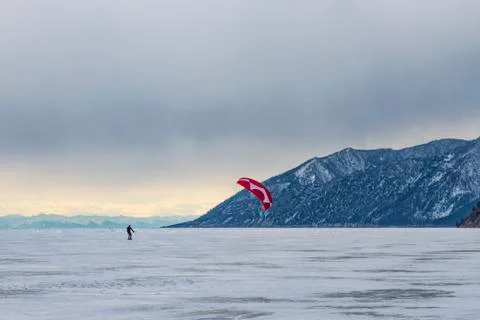 Kiting on Baikal Stock Photos