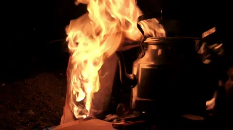 Kitle on the fire Stock Footage 1214790