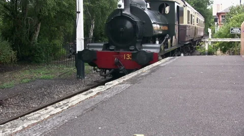 Kitson saddle tank steam engine and two coach train at Didcot Stock Footage 61729922