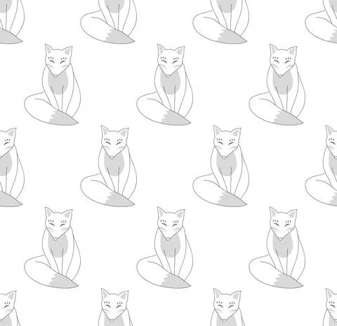 Kitsune Fox on White Background Stock Illustration