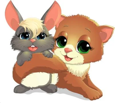 Kitten and bunny Stock Illustration