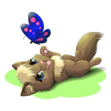 Kitten and butterfly Stock Illustration