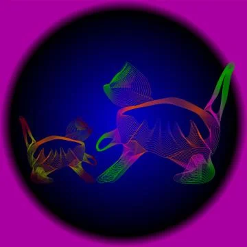 Kitten and cat mom in linear style Stock Illustration