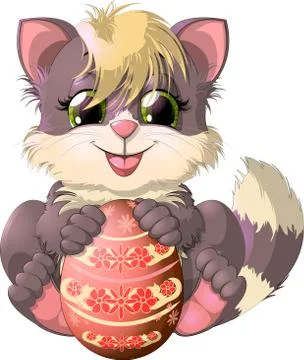Kitten and easter egg Stock Illustration