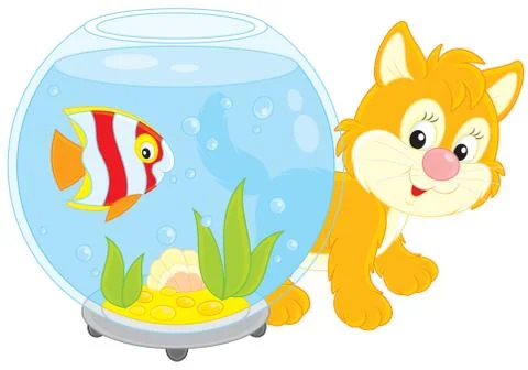 Kitten and fish Stock Illustration