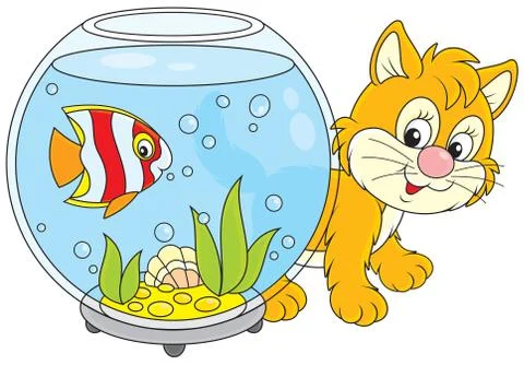 Kitten and fish Stock Illustration